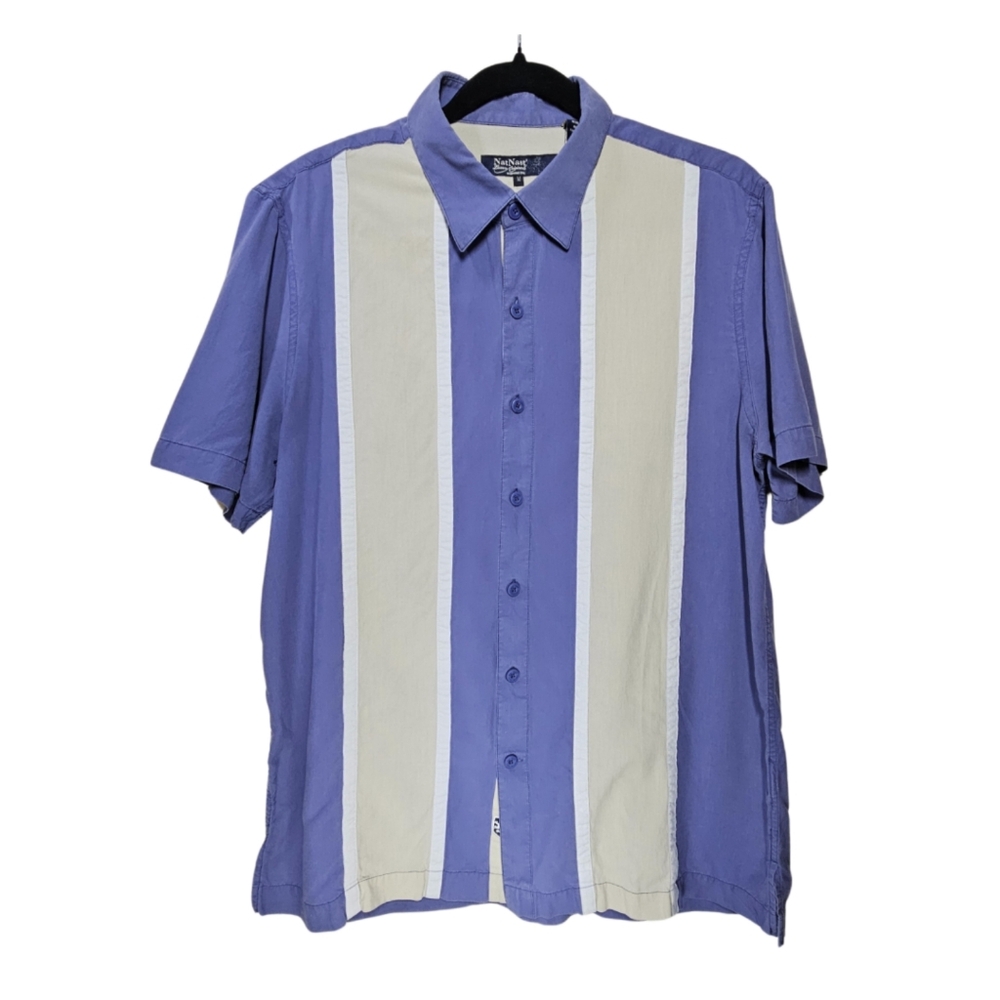 Nat Nast Men's SIZE M Luxury Silk Blend Streetwear Short Sleeve Button Down Blue